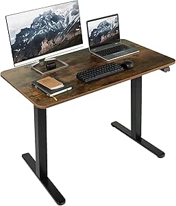 VIVO Electric Height Adjustable 40 x 24 inch Stand Up Desk, Standing Workstation with 2 Button Controller, Rustic Vintage Brown Table Top, Black Frame, DESK-EP40TN