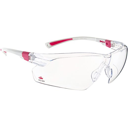 NoCry Safety Glasses with Clear Anti Fog Scratch Resistant Wrap-Around Lenses and No-Slip Grips, UV Protection. Adjustable, White & Pink Frames