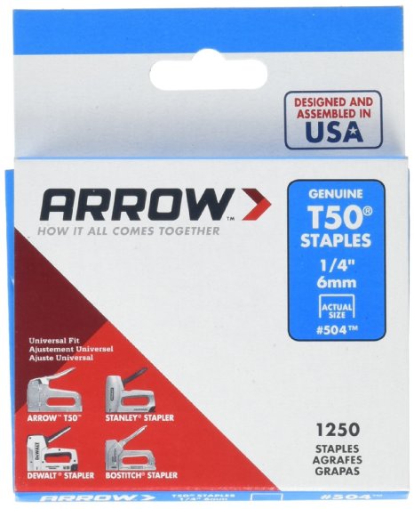 Arrow Fastener 504 Genuine T50 1/4-Inch Staples, 1,250-Pack