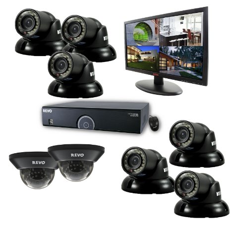 Revo R165D2GT6GM21-2T 16 Channel 2TB 960H DVR Surveillance System with 8 700TVL 100-Feet Night Vision Cameras and 21.5-Inch Monitor (Black)