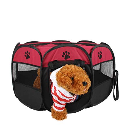 UNFADE MEMORY Portable Foldable Pet Playpen, Indoor/Outdoor, Dog/Cat/Puppy Exercise Pen Kennel, Removable Mesh Shade Cover, Dog pop up Silhouettes pet Pen