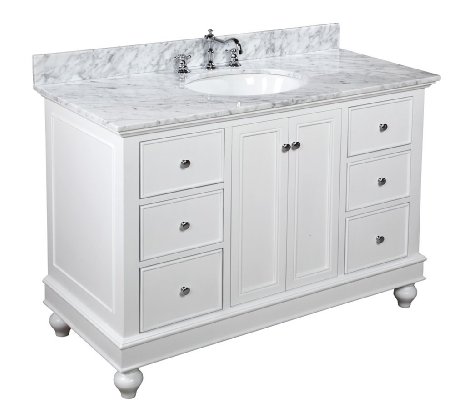 Kitchen Bath Collection KBC548WTCARR Bella Bathroom Vanity with Marble Countertop Cabinet with Soft Close Function and Undermount Ceramic Sink CarraraWhite 48quot