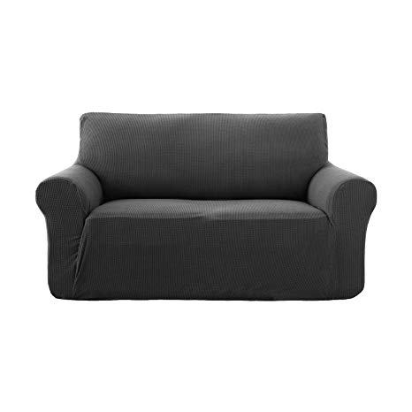 Deconovo Stretch Slipcovers Jacquard Sofa Cover Anti-Slip Polyester Spandex Fabric Sofa Protector(Two Seats, Grey)