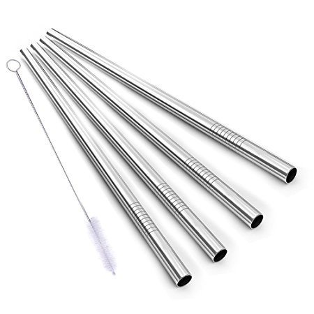 Alink Stainless Steel Drinking Straws, 4 PCS 8 mm X 9 in Reusable Pipe Sipper With Cleaning Brush