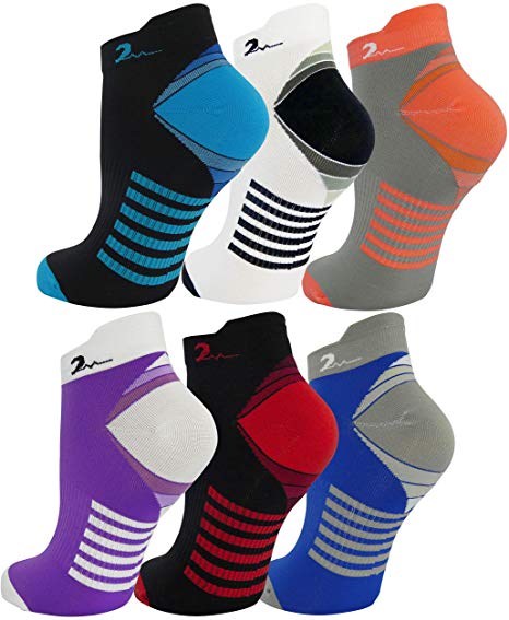 6 Pair Ankle Length Athletic Premium Quality Extra-Soft Graduated Compression Socks for Sports, Running, Travel & Flight, Mens and Womens Ultra Comfort Blend. Assorted Colors (CA)