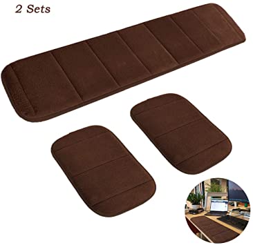 2 Sets Ergonomic Computer Elbow Wrist Pad, AUHOKY Long & Short Size Combination Keyboard Wrist Rest Elbow Support Mat for Office Desktop Working Gaming - Memory Foam Relieve Elbow Pain (Brown)