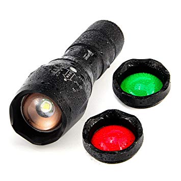 UltraFire LED Torch Tactical Flashlight A100,Hunting Torch Red/Green/White Light Led Flashlight 900 Lumens,Waterproof Zoomable Red/Green Beam Torch,Red/Green Light Searchlight,3 Colors Exchange Glass