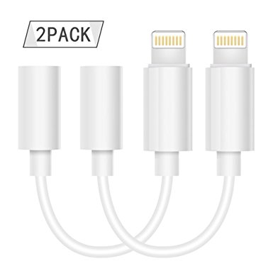 2 Pack - Headphone Lightning Connection Converter,3.5mm earbuds Jack Adapter Earphone Apply to iPhone 7 and 7 Plus -White