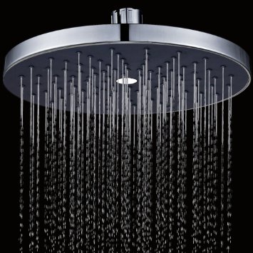 ZhenDe Extra Large 8-Inch Fixed-Mount Rainfall Showerhead Drenching Rain Fall Shower Head with Swivel 1/2 Connector Polished Chrome Panel Black