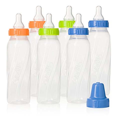 Evenflo Feeding Classic Twist Clear Bottles, Green/Blue/Orange, 8 Ounce (Pack of 12)