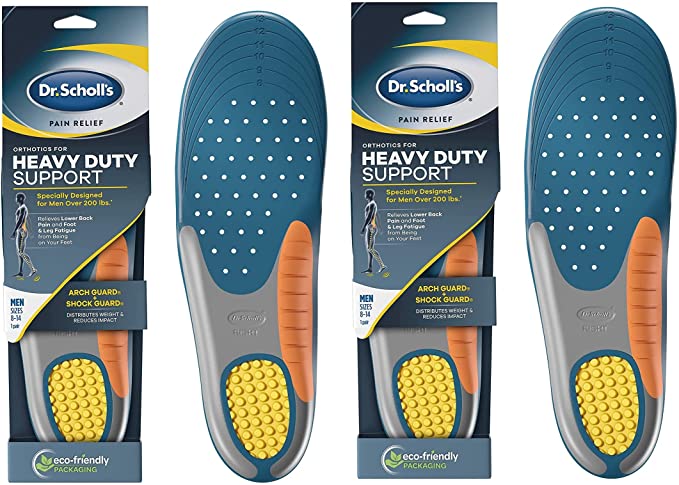 Heavy Duty Support Pain Relief Orthotics, Designed for Men over 200lbs with Technology to Distribute Weight and Absorb Shock with Every Step (for Men's 8-14) (2 Pack)