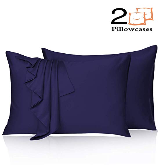 Leccod 2 Pack Silky Satin Pillowcase for Hair and Skin Cool Super Soft and Luxury Pillow Cases Covers with Envelope Closure (Navy Blue, King: 20x36)