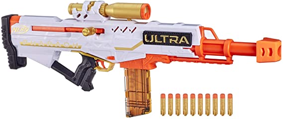 NERF Ultra Pharaoh Blaster with Premium Gold Accents, 10-Dart Clip, 10 Ultra Darts, Bolt Action, Compatible Only Ultra Darts