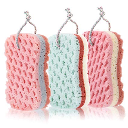 Chinco 3 Pieces Bath Sponge Shower Sponge Soothing Body Sponge for Cleaning Exfoliating