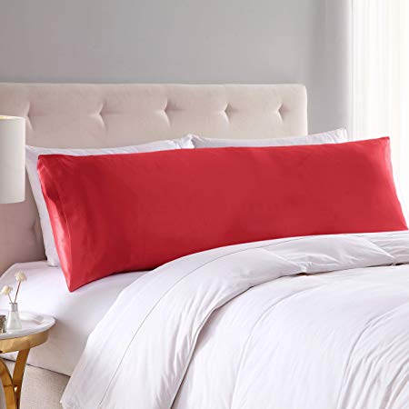 EXQ Home Satin Body Pillow Cover Red Silky Body Pillowcases with Envelope Closure 20x54 (Anti Wrinkle,Hypoallergenic,Wash-Resistant)