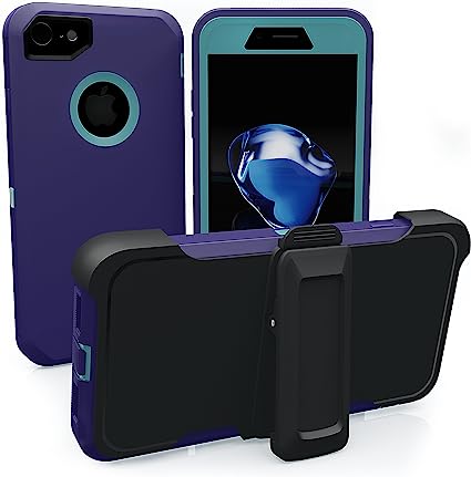 iPhone 7 Case, iPhone 8 Case, ToughBox® [Armor Series] [Shock Proof] [Purple | Aqua] for Apple iPhone 7/8 Case [Built in Screen Protector] [With Holster & Belt Clip] [Fits OtterBox Defender Belt Clip]