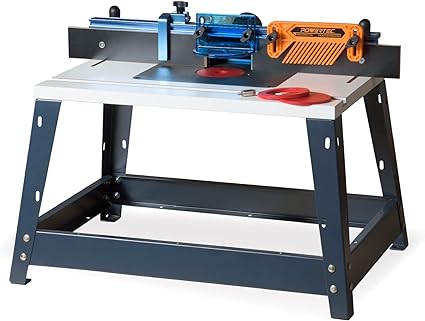 POWERTEC 71402 Bench Top Router Table and Fence Set, with 24” x 16” Laminated MDF Top, 2-1/2” Dust Collection Port and Featherboard