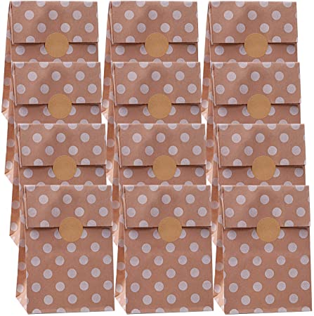 Cooraby 30 Pieces Kraft Paper Polka Dot Paper Bags Brown Paper Bags Party Gift Bags Candy Treat Bags with 36 Pieces Label Stickers for Wedding Birthday Party Favor