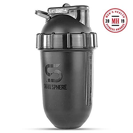 ShakeSphere Tumbler: Protein Shaker Bottle, 24oz ● Capsule Shape Mixing ● Easy Clean Up ● No Blending Ball or Whisk Needed ● BPA Free ● Mix & Drink Shakes, Smoothies, More ● Glossy/Black