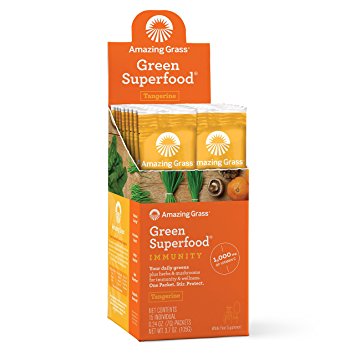 Amazing Grass Green Superfood Immunity Organic Powder with Wheat Grass and Greens, Flavor: Tangerine, Box of 15 Individual Servings