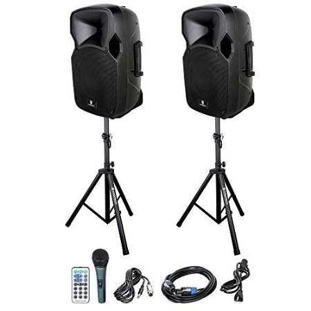 PRORECK PARTY 12 Portable 12-Inch 600 Watts 2-Way Powered PA Speaker System Combo Set with BluetoothUSBSD Card Reader FM RadioRemote ControlSpeaker Stand