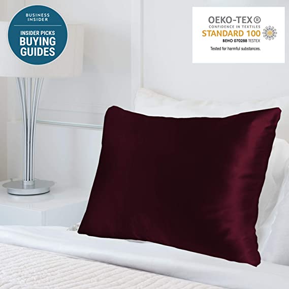 MYK Pure Natural Mulberry Silk Pillowcase, 25 Momme with Cotton Underside for Hair & Skin, Oeko-TEX, Burgundy, Standard Size…