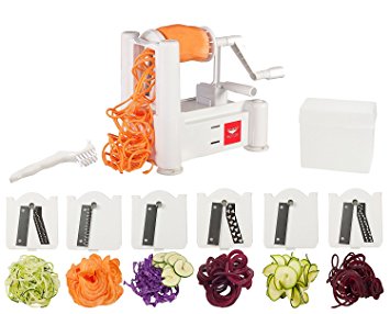 Paderno World Cuisine 6-Blade (New Model) Vegetable Slicer / Spiralizer, Counter-Mounted and includes 6 Different Stainless Steel Blades