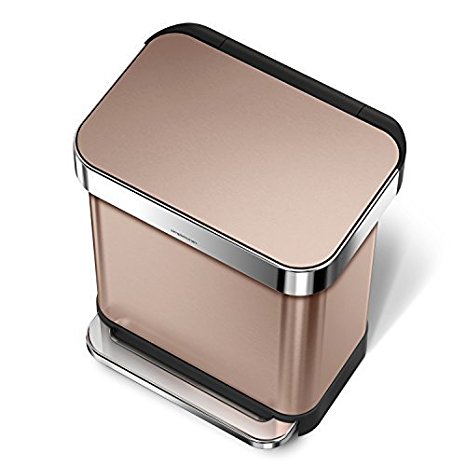 simplehuman 30L Rectangular Step Trash Can with Liner Pocket, Rose Gold, with 60 pack custom fit liner code F