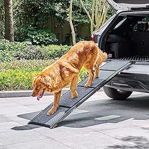 CO-Z Dog Ramp for Car, 63" Folding Pet Ramp for Large Dogs up to 200 lb, Car Ramp for Dogs with Non-Slip Rug Surface, Portable Dog Pet Stairs Ramp for Car SUV Truck Bed Couch, Indoor and Outdoor Use