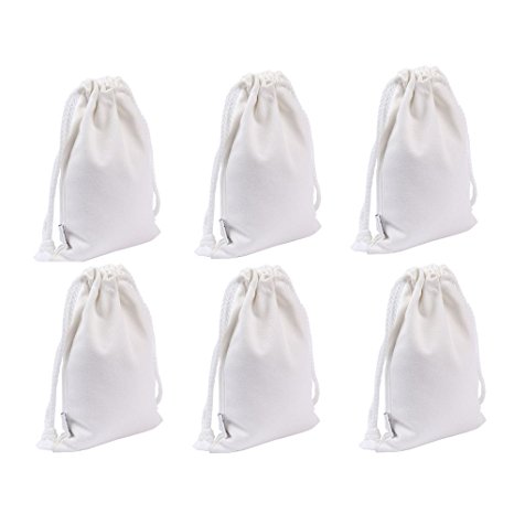 Augbunny 100% Cotton Canvas Favor Bag Pouch With Drawstring 6-pack (Small, White)