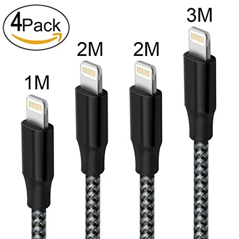 Lightning Cable,Hootech® 4Pack 1M 2M 2M 3M Extra Long Nylon Braided iPhone Charger Cable Charging Lead Cord USB Wire for iPhone X / 8 / 8 Plus / 7 / 7 Plus / 6S / 6S Plus / 5 / 5S / 5C / SE, iPad Pro / Air / Mini, iPod Touch 5/8