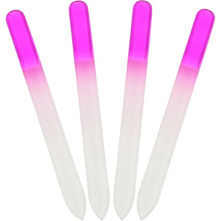 HTS 101I1 4 Pc Crystal Glass Nail Files Set 5 1/2" in Hot Pink
