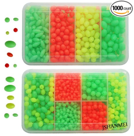 JSHANMEI 1000Pcs/box Soft Plastic Luminous Plastic Oval Shaped Beads Round Beads Fishing Lures Fishing Bead Fishing Tackle Tools Eggs