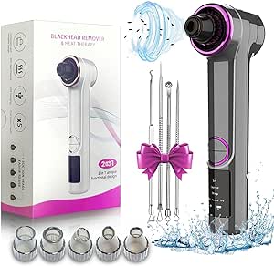 Blackhead Remover Pore Vacuum with Hot Compress, Upgraded Facial Pore Cleaner, Pore Extractor Acne White Heads Removal Tool- 9 Suction Power, 5 Probes Blackhead Vacuum Kit for Women & Men