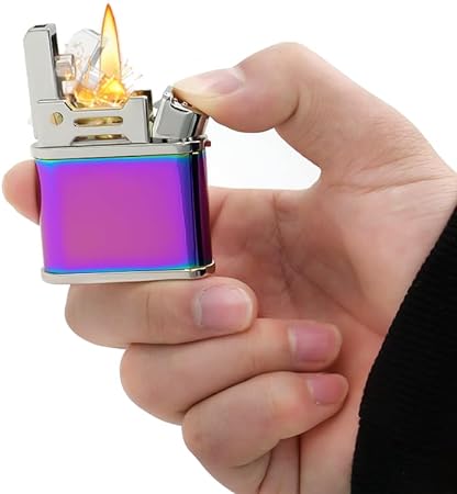 Fluid Refillable Lighter - Windproof Lighters Vintage with One Press Ignition; Personalized Lighters for mem; Pocket Lighter Use with Lighter Fluid (Ice)