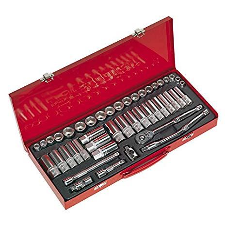 Sealey AK692 3/8-inch Square Drive Metric 6-Point Socket Set ,Red (45 Pieces)