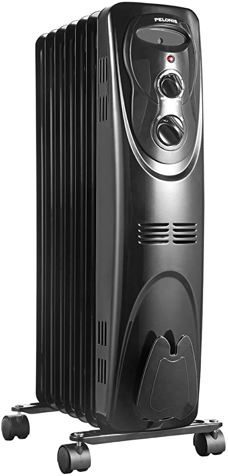 PELONIS PHO15A2AGW, Basic Electric Oil Filled Radiator, 1500W Portable Full Room Radiant Adjustable Thermostat, Black Space Heater