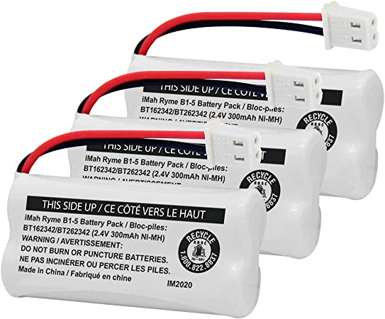 iMah BT162342/BT262342 2.4V 300mAh Ni-MH Cordless Phone Battery Pack, Also Compatible with BT183342/BT283342 AT&T EL52351 TL90070 VTech CS5119 DS6511 DS6722 LS6305 Handset, 3-Pack