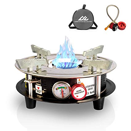 Portable Cooking Gas Stove Burner 10,000 BTU Dual Fuel Propane or Butane Patio Backpacking Stove with Propane Regulator hose & Storage Bag for Outdoor, Hiking,Camping,Home Brewing Equipment