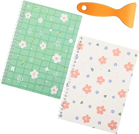 2 Pcs Sticker Collecting Albums with a Plastic Spatula Reusable Sticker Collecting Books 8.3 x 5.8 Inches Notepads Sticker Collection Accessories for Collecting Stickers, Labels (Flower)