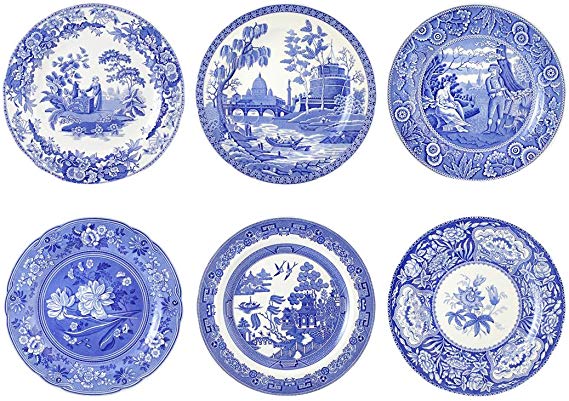 Spode Blue Room Georgian Plates, Set of 6 Assorted Motifs