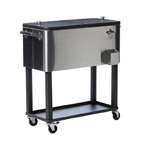 Durable Stainless Steel Camp Cooler With Shelf and Cooler Cover TXK-0806 in a Powder-Coated Bronze Finish - 34.5 in Wide x 15 in Deep x 34.5 in High