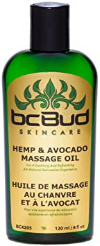 Hemp Massage Oil, All Natural, Unscented for Sensitive Skin, Relaxing, Sensual, Healing, Non Greasy for Stress Relief, Fragrance Free, Hypoallergenic with Grapeseed Oil, Jojoba Oil, Avocado Oil (Single)
