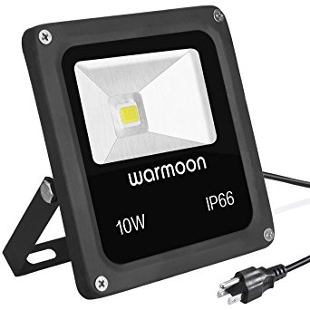 Warmoon Outdoor LED Flood Light, 10W Daylight White 6500K Waterproof Security Lights with US 3-Plug for Garden,Scenic Spot,Hotel