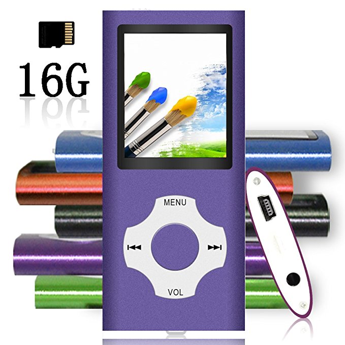 Tomameri - Portable MP3 / MP4 Player with Rhombic Button, Including a 16 GB Micro SD Card and Support up to 32GB, Compact Music & Video Player, Photo Viewer, Video and Voice Recorder Supported -Purple