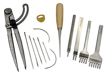 CrazyEve Leathercraft DIY Sewing Stitching Multi Function Kit Leather Handy Hole Punch,Needles,Compass Set