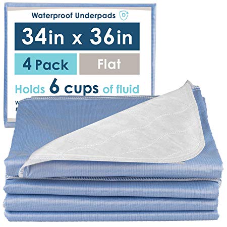 4 Pack of Washable Bed Pads for Incontinence, 34x36 Inches - Reusable Waterproof Mattress Sheet Protector Underpads