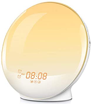 Wake-Up Light, HOKEKI Alarm Clock with 7 Colored Sunrise Simulation and Sunset Fading Night Light & Snooze Feature for Kids Heavy Sleepers, Dual Digital Clock with FM Radio and 7 Natural Sounds