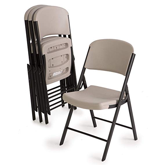 Lifetime 80186 Classic Commercial Grade Folding Chair, Putty with Black Steel Frame, 4 Pack