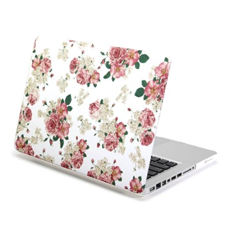 MacBook Pro 13 inch Case, GMYLE Hard Case Print Frosted for MacBook Pro 13 inch - White Floral Rose Pattern Rubber Coated Hard Shell Case Cover case (Not fit for Macbook Pro 13 inch with Retina Display A1425 and A1502)